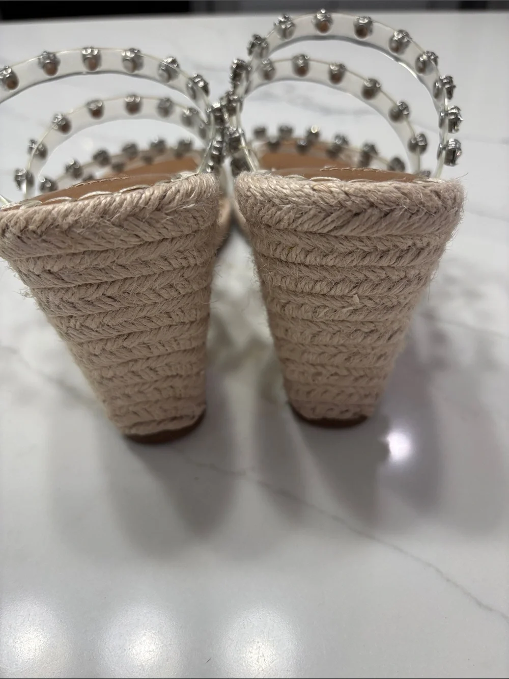 Steven Jeweled Clear Espadrille Wedge - Nude/Clear